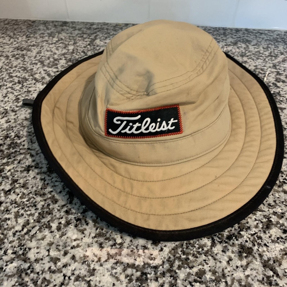 Titleist Hat Boonie Fitted Mens S/M Beige Wide‎ Brim Sun Golf Nylon Summer
